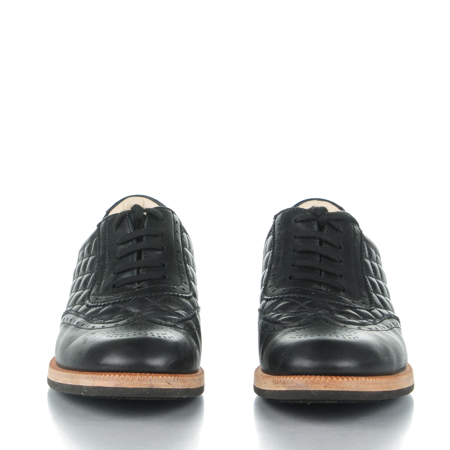 Chanel Lambskin Quilted CC Lace Up Oxfords 37.5 Black 2 of 7