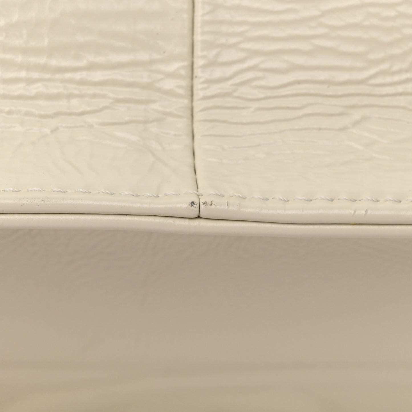 Shiny Aged Calfskin Shopping Bag White