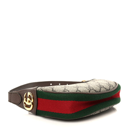 Gucci GG Supreme Monogram Textured Calfskin Web Mini Ophidia Half Moon Hobo Beige Ebony New Acero 4 of 10