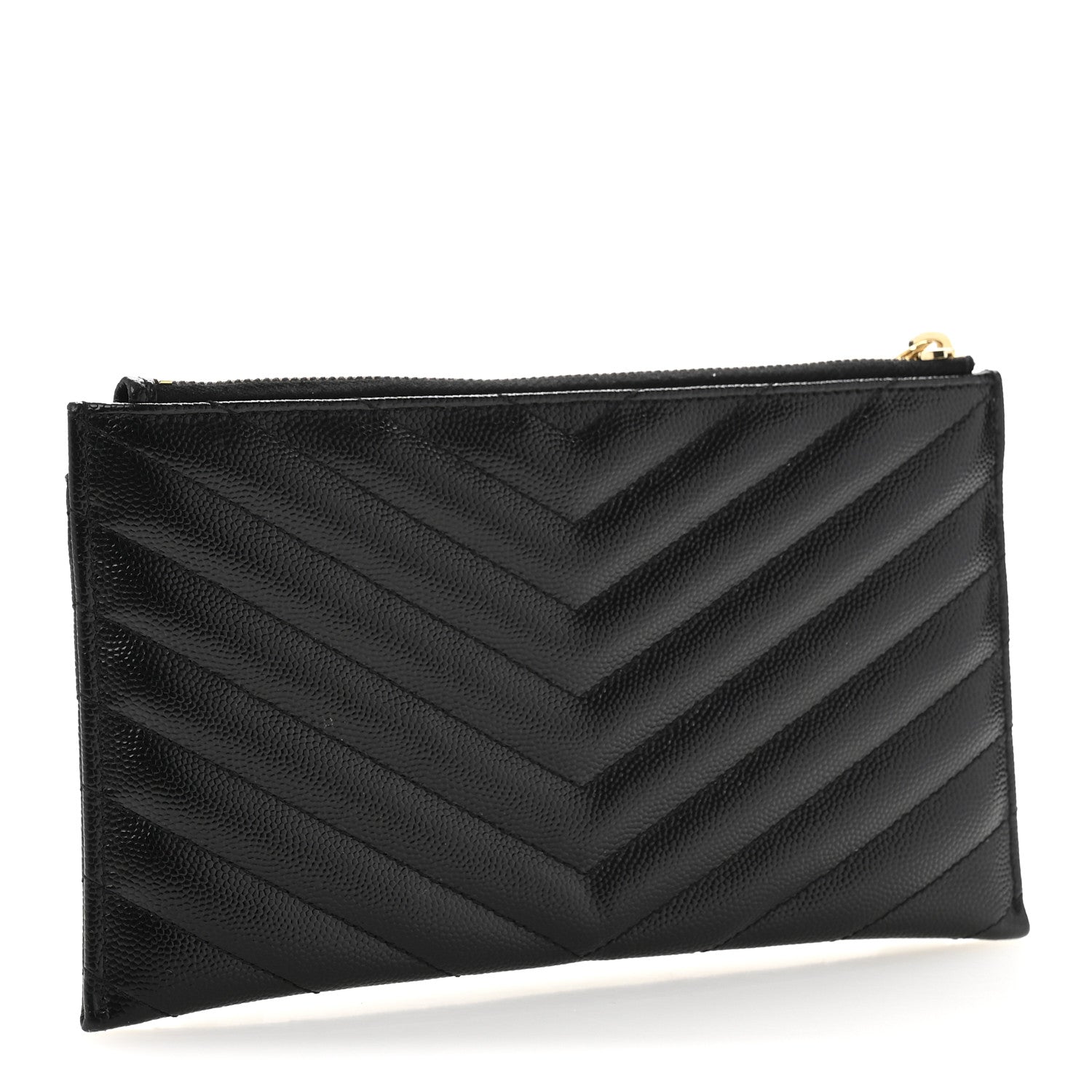 Saint Laurent Grain De Poudre Chevron Monogram Bill Pouch Black 3 of 9