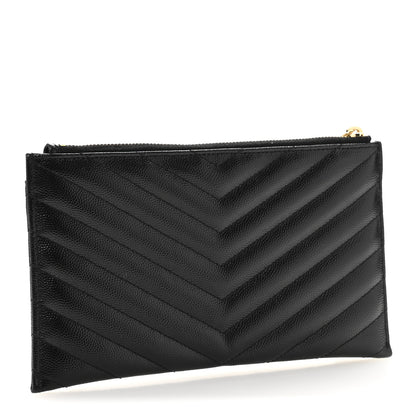 Saint Laurent Grain De Poudre Chevron Monogram Bill Pouch Black 3 of 9
