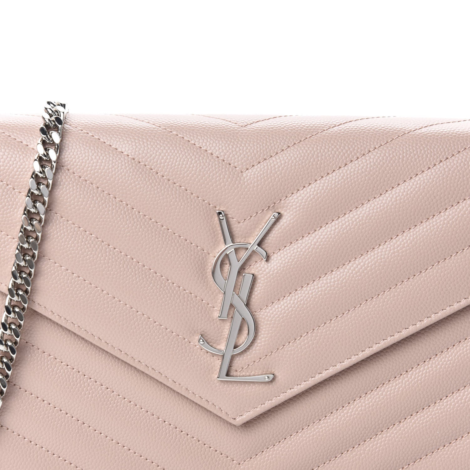 Saint Laurent Grain De Poudre Matelasse Chevron Monogram Chain Wallet Pale Pink 9 of 9
