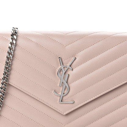 Saint Laurent Grain De Poudre Matelasse Chevron Monogram Chain Wallet Pale Pink 9 of 9