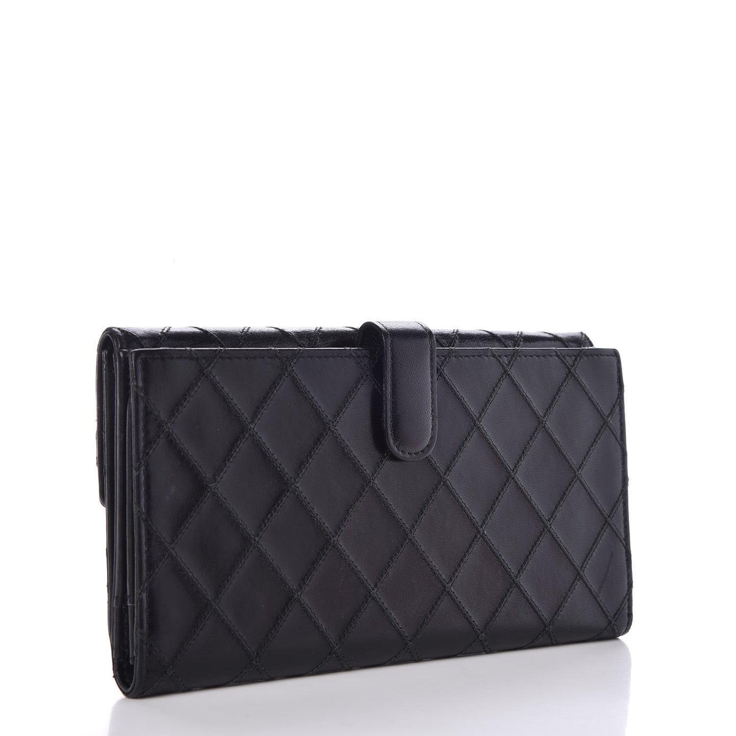 Lambskin Diamond Stitched Flap Wallet Black