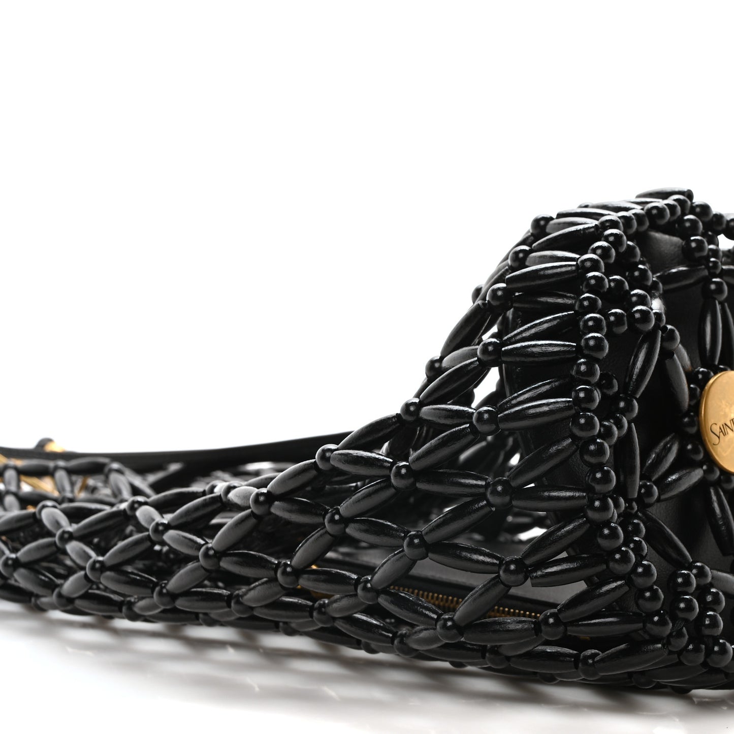 Wood Beaded Hobo Bag Black