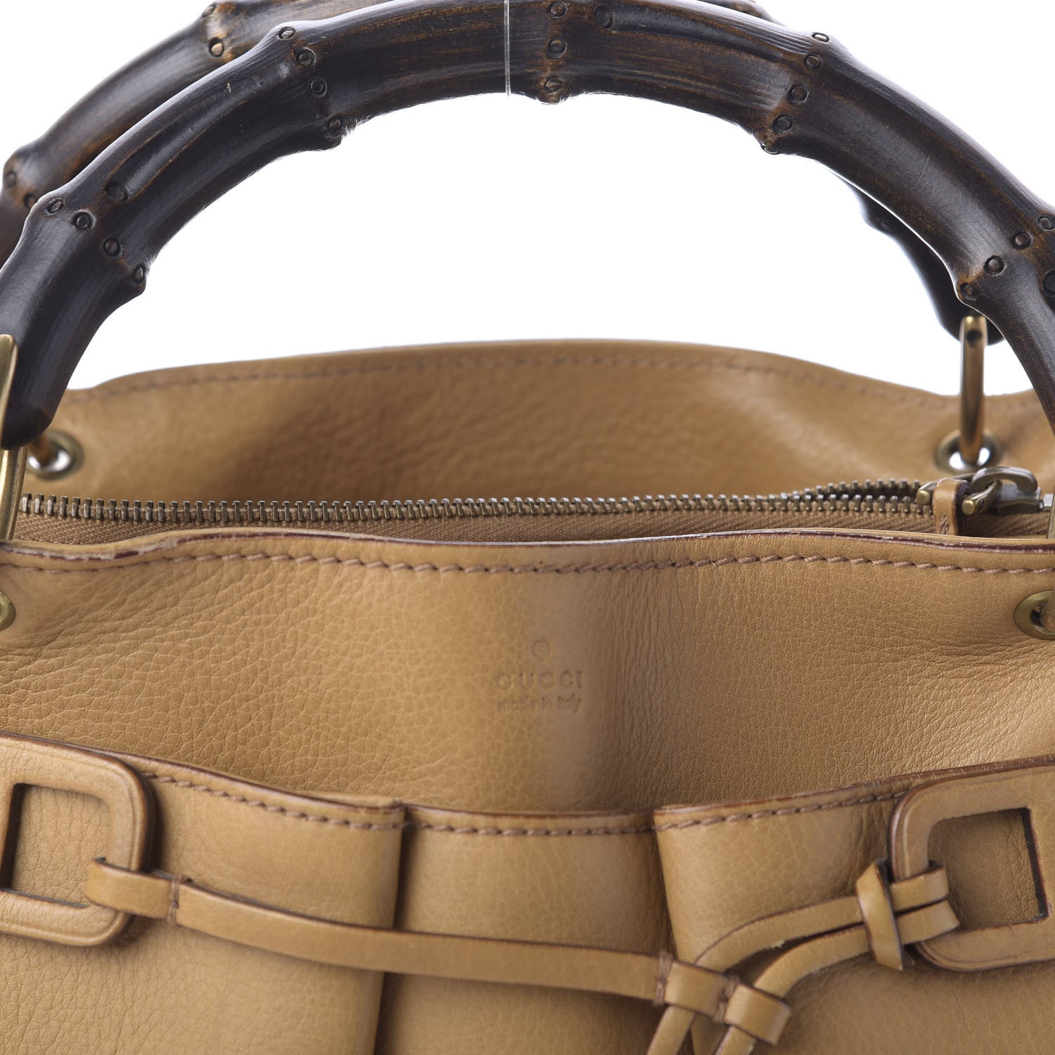 Gucci Calfskin Bamboo Handle Tote Tan 3 of 17