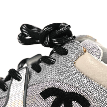 Chanel Mesh Suede Calfskin Grained Calfskin Womens CC Sneakers 37 Grey White 11 of 17