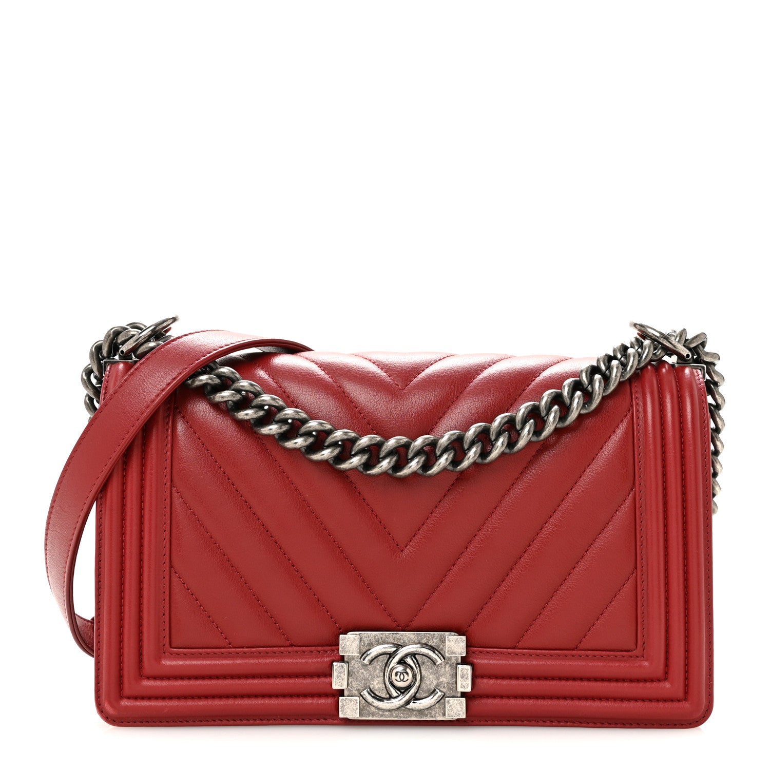 Chanel Calfskin Chevron Quilted Medium Boy Flap  Dark Red 1 of 14