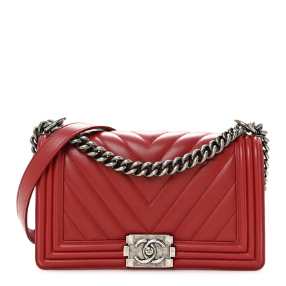 Chanel Calfskin Chevron Quilted Medium Boy Flap  Dark Red 1 of 14