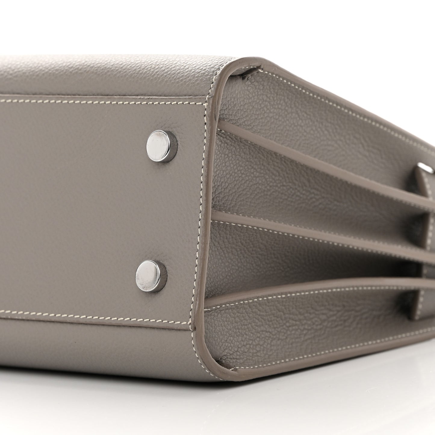 Grained Calfskin Topstich Baby Sac De Jour Fog