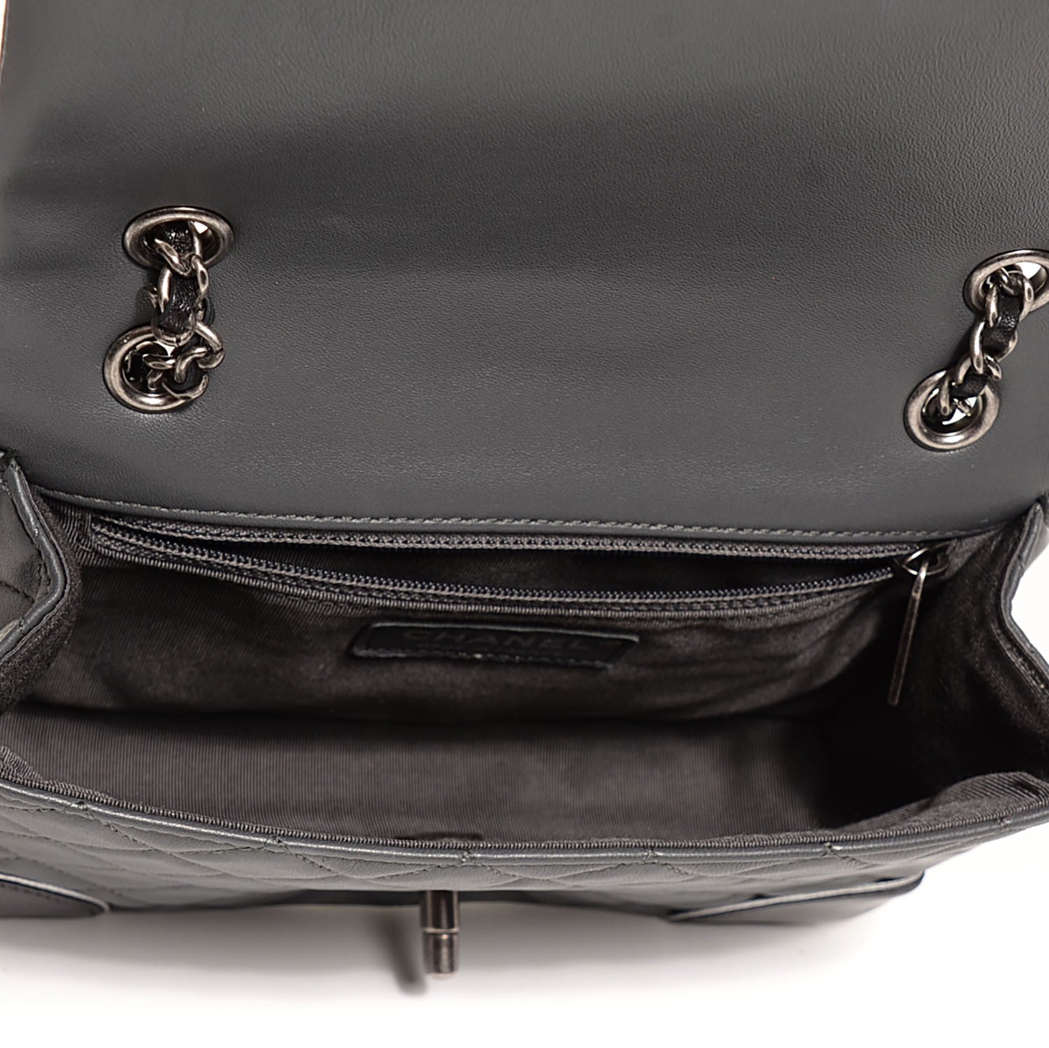 Chanel Calfskin Quilted Bi-Color Mini Flap Grey Black 6 of 9