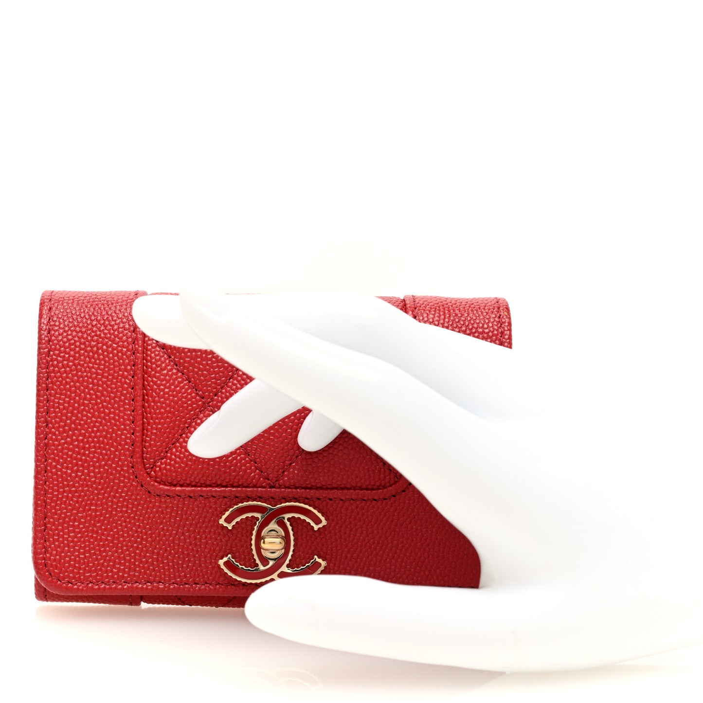 Caviar Quilted Vintage Mademoiselle Card Holder Red