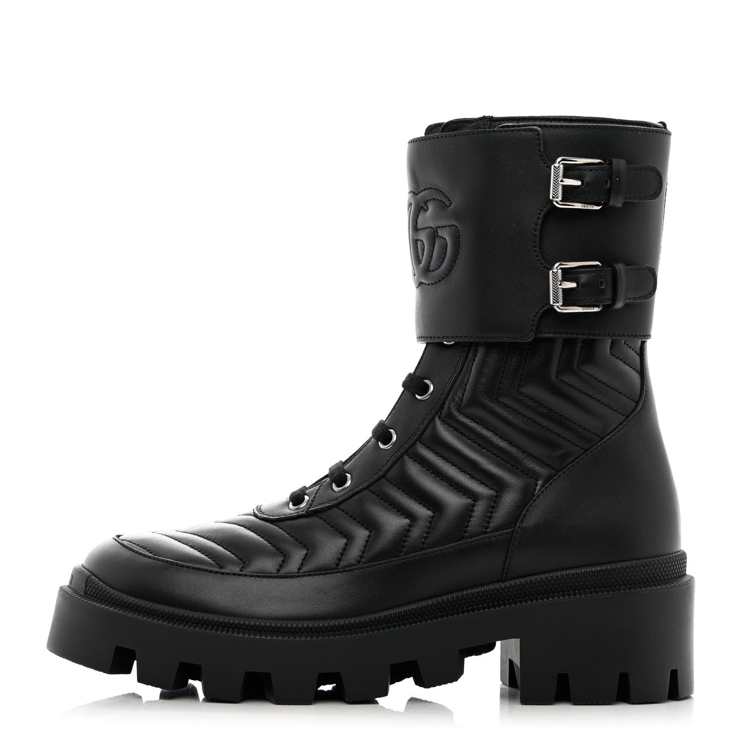 Gucci Nappa Frances GG Matelasse Platform Combat Boots 38.5 Black 1 of 11