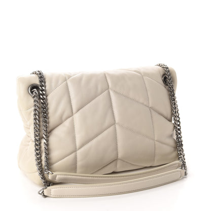 Saint Laurent Lambskin Quilted Small Loulou Puffer Monogram Chain Satchel Blanc Vintage 3 of 11