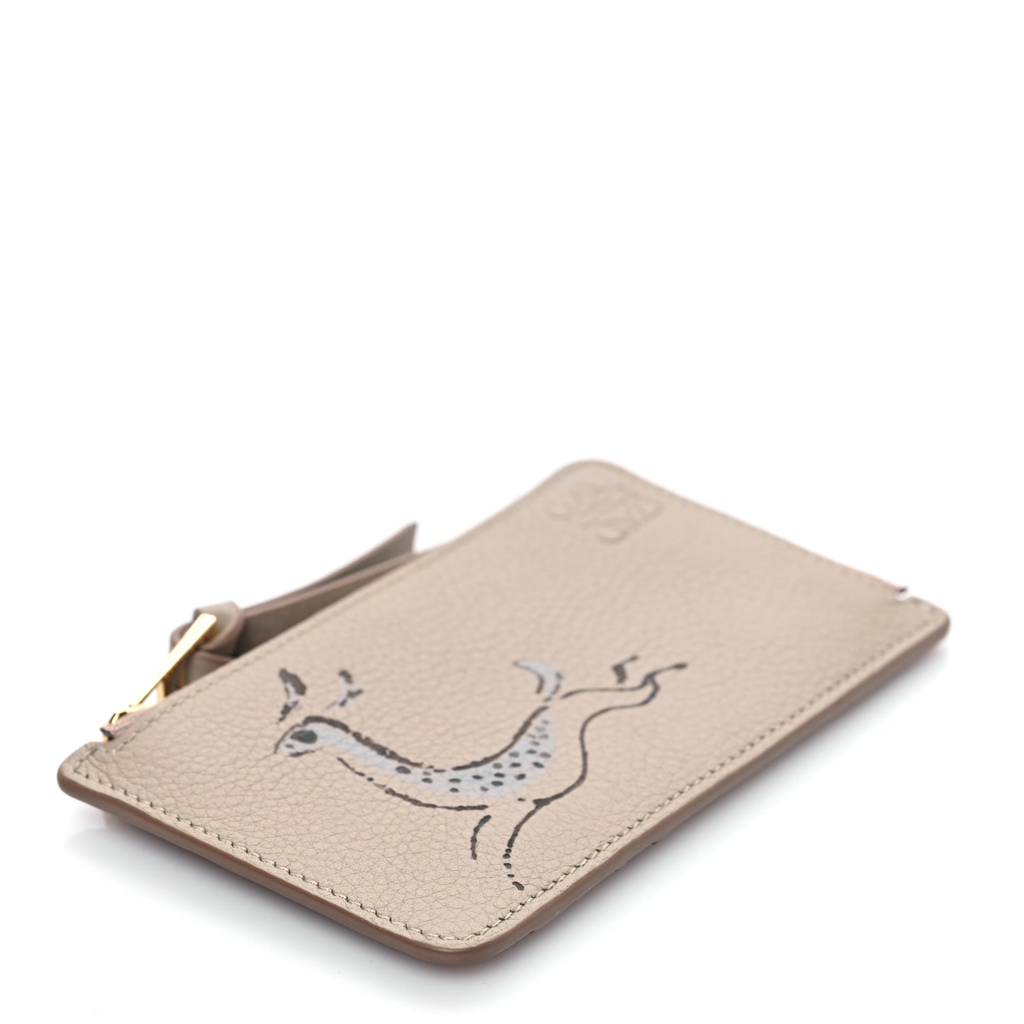 X Bernard Leach Soft Calfskin Deer Print Coin Card Holder Sand Blue Iceberg