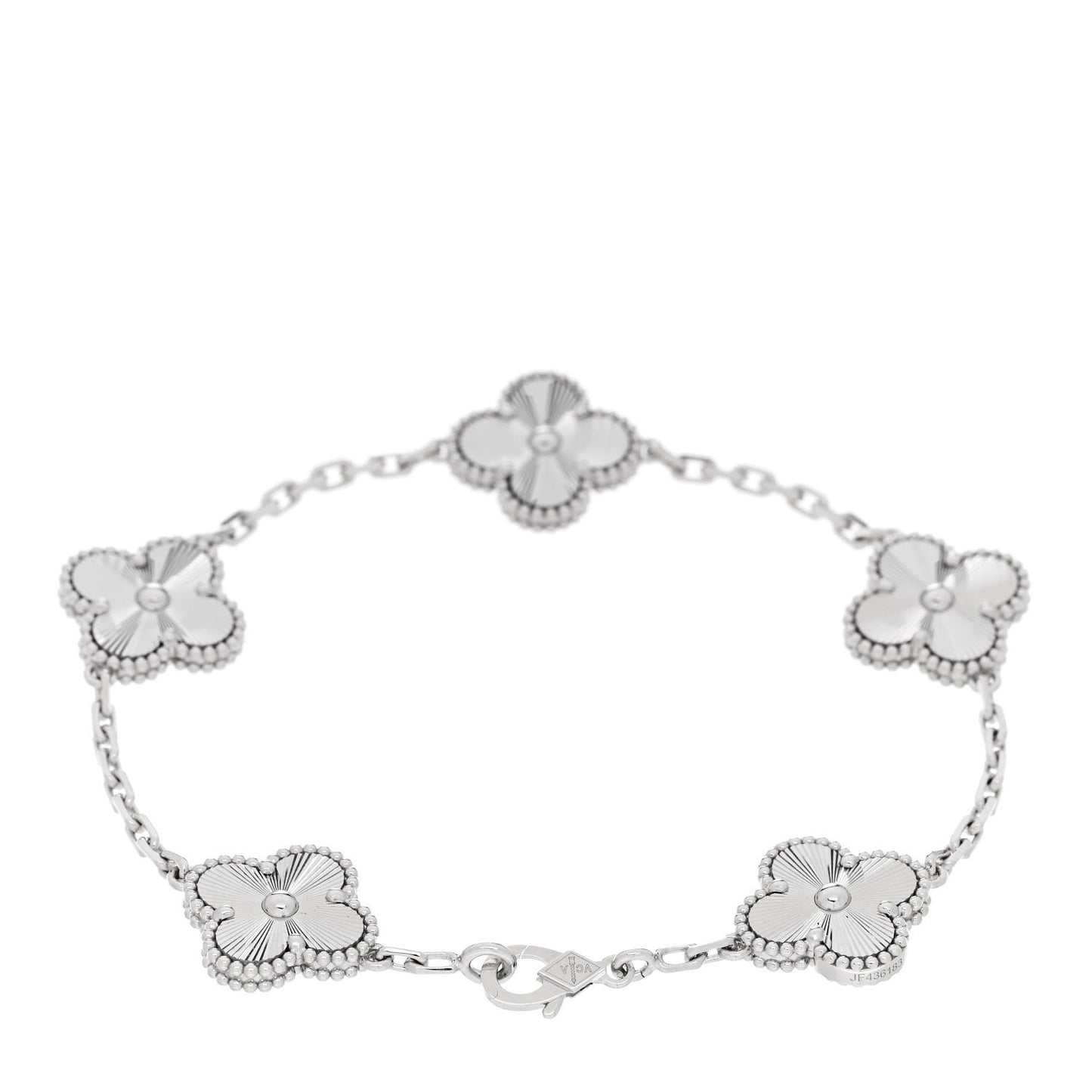 18K White Gold 5 Motifs Guilloche Vintage Alhambra Bracelet