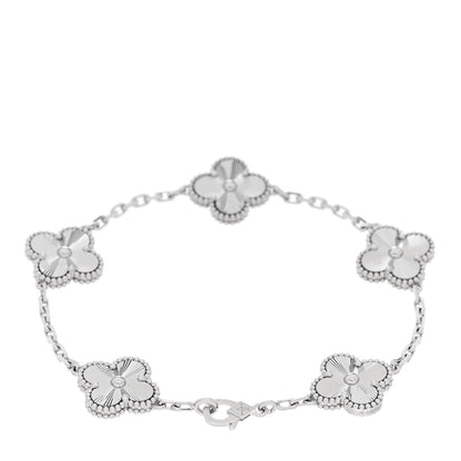 Van Cleef & Arpels 18K White Gold 5 Motifs Guilloche Vintage Alhambra Bracelet 2 of 4
