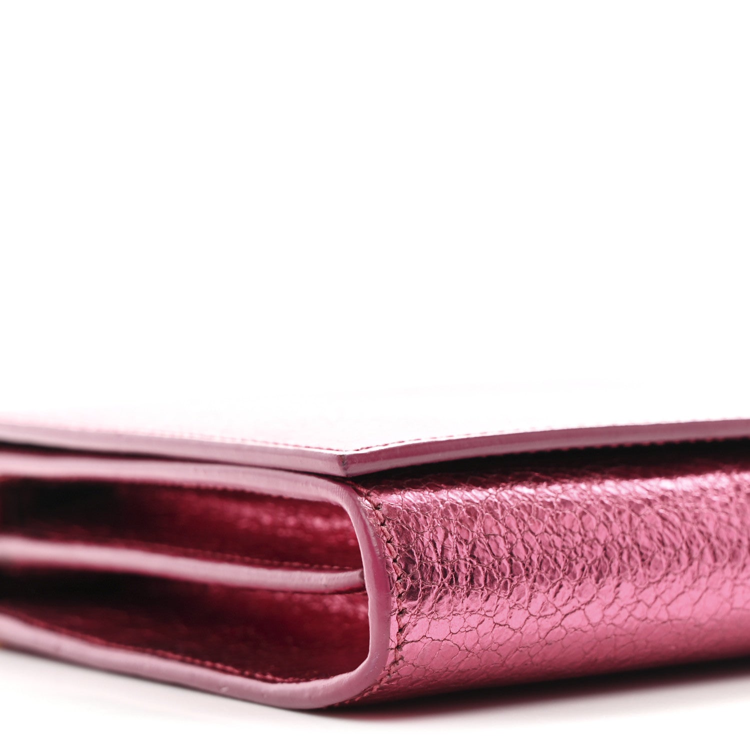Saint Laurent Metallic Grained Calfskin Classic Letters Chain Wallet New Pink 9 of 11