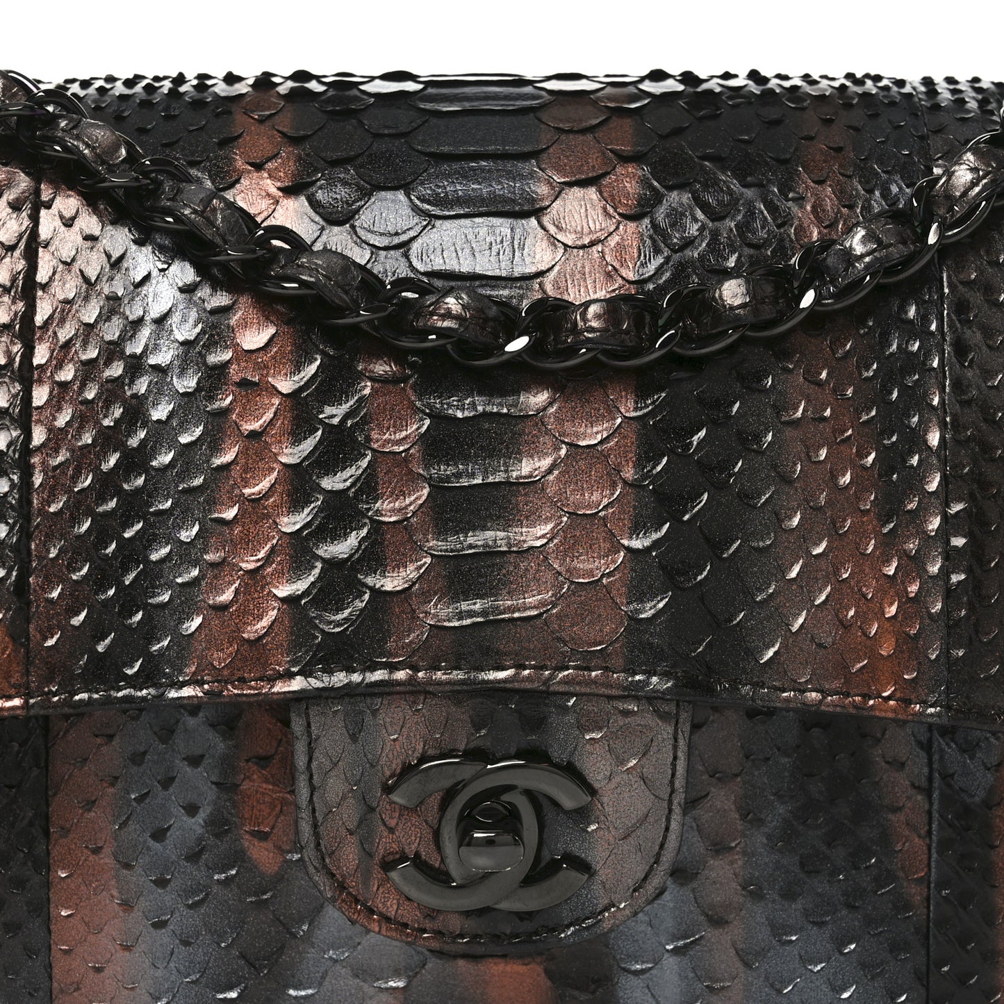 Metallic Snakeskin Medium Double Flap Black Grey Brown