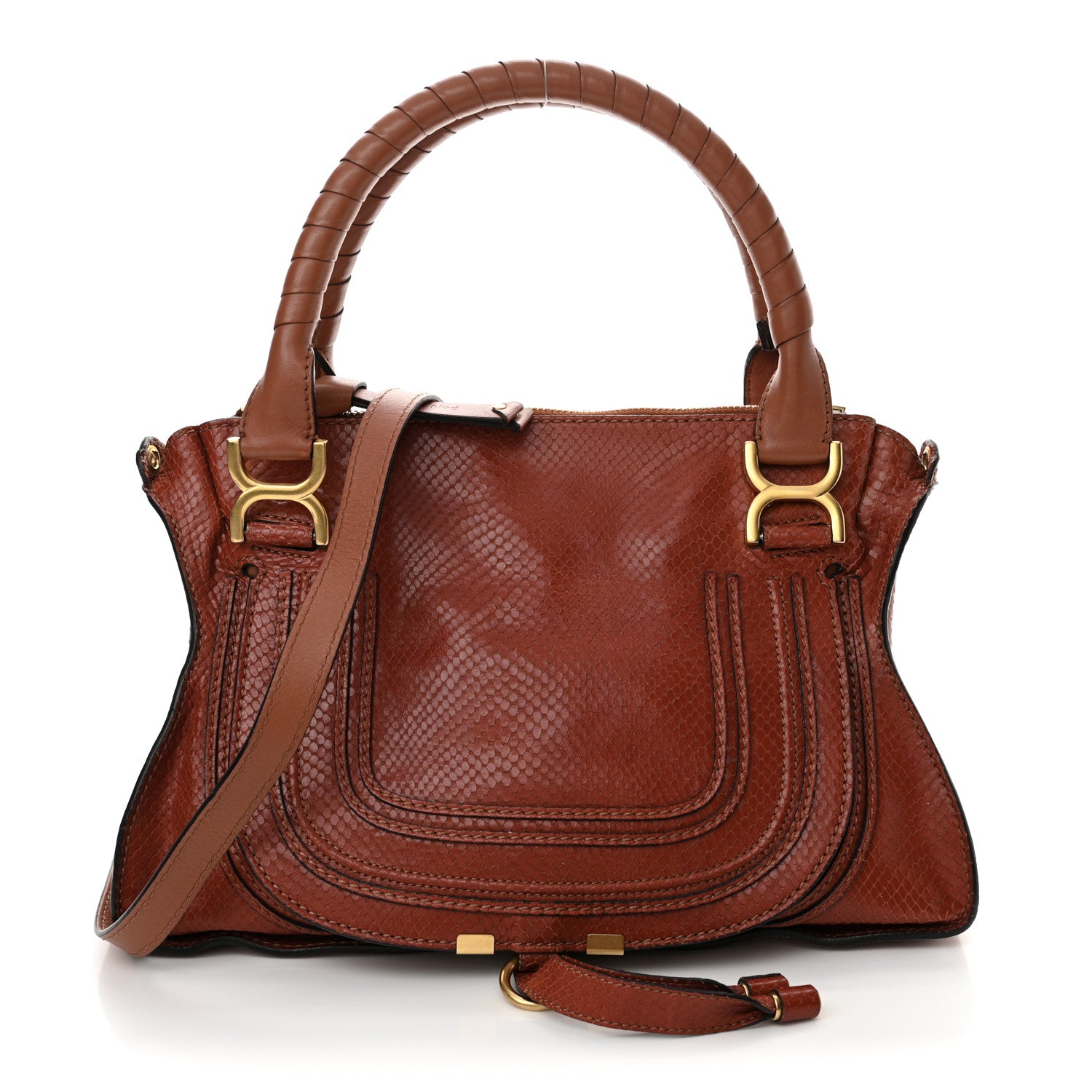 Chloe Snakeskin Embossed Calfskin Medium Marcie Satchel Coral 1 of 13