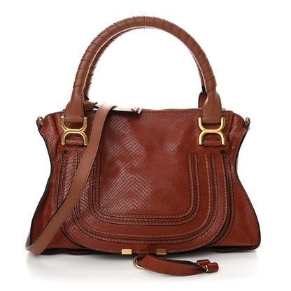 Chloe Snakeskin Embossed Calfskin Medium Marcie Satchel Coral 1 of 13