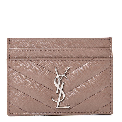 Saint Laurent Grain De Poudre Matelasse Chevron Monogram Credit Card Case Dark Beige 1 of 7