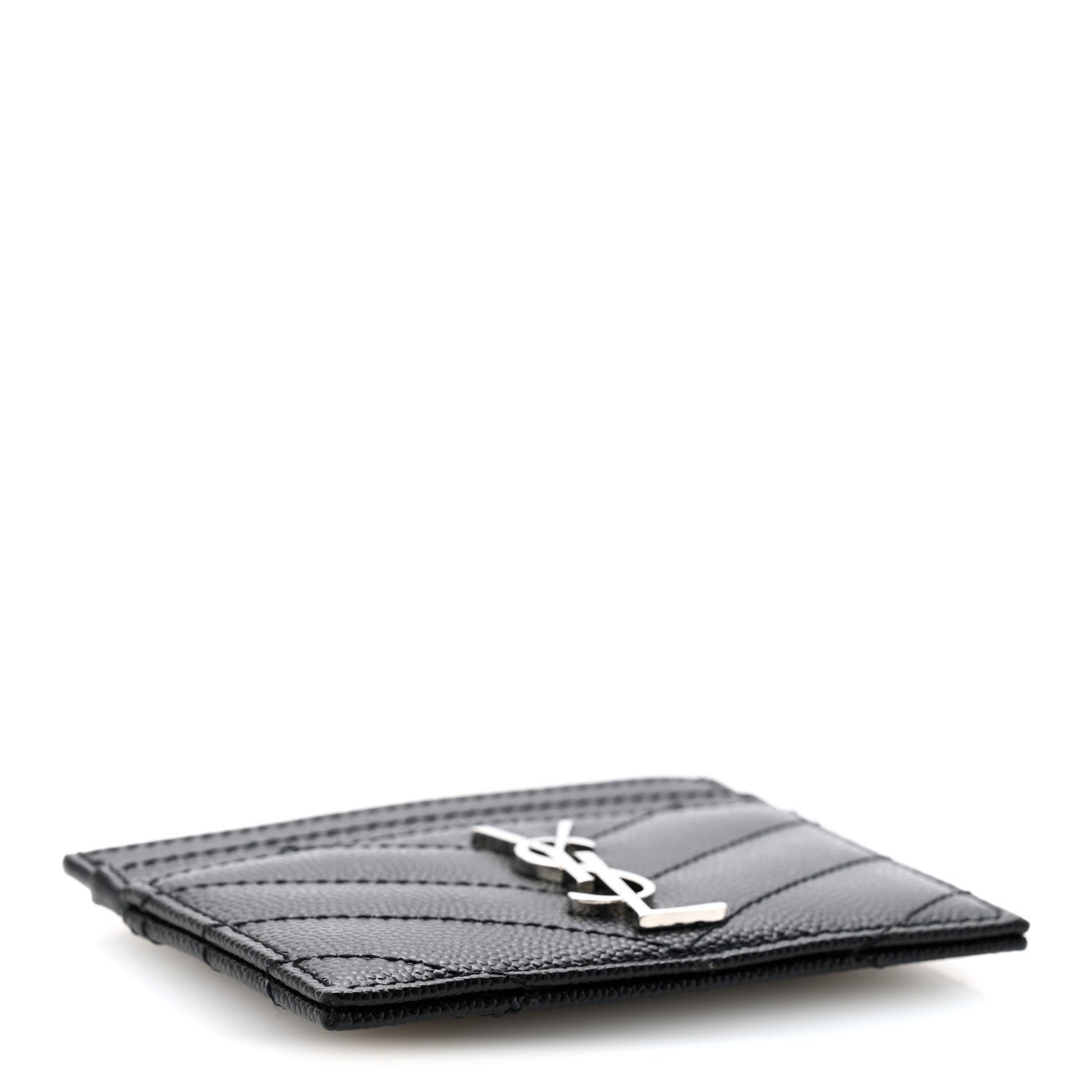 Saint Laurent Grain De Poudre Matelasse Chevron Monogram Credit Card Case Black 4 of 9