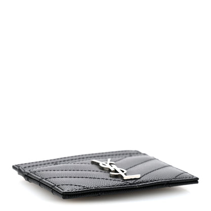 Saint Laurent Grain De Poudre Matelasse Chevron Monogram Credit Card Case Black 4 of 9