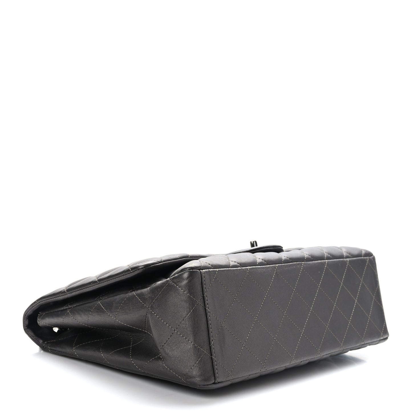 Metallic Lambskin Quilted Maxi Single Flap Grey