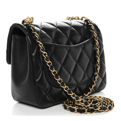 Chanel Shiny Lambskin Quilted Pearl Twist Mini Square Flap Black 3 of 11