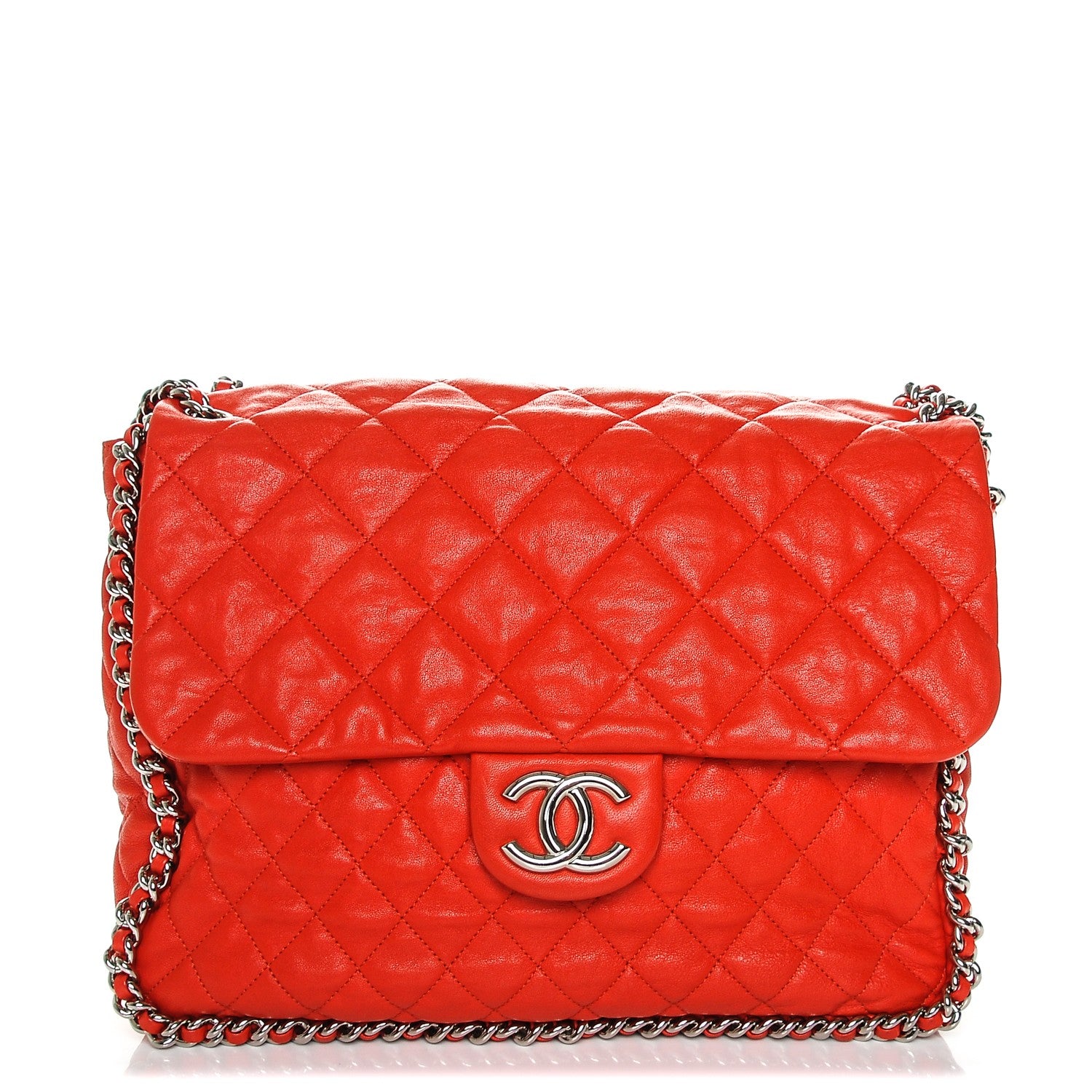 Chanel Washed Lambskin Quilted Maxi Chain Around Flap Red 1 of 7