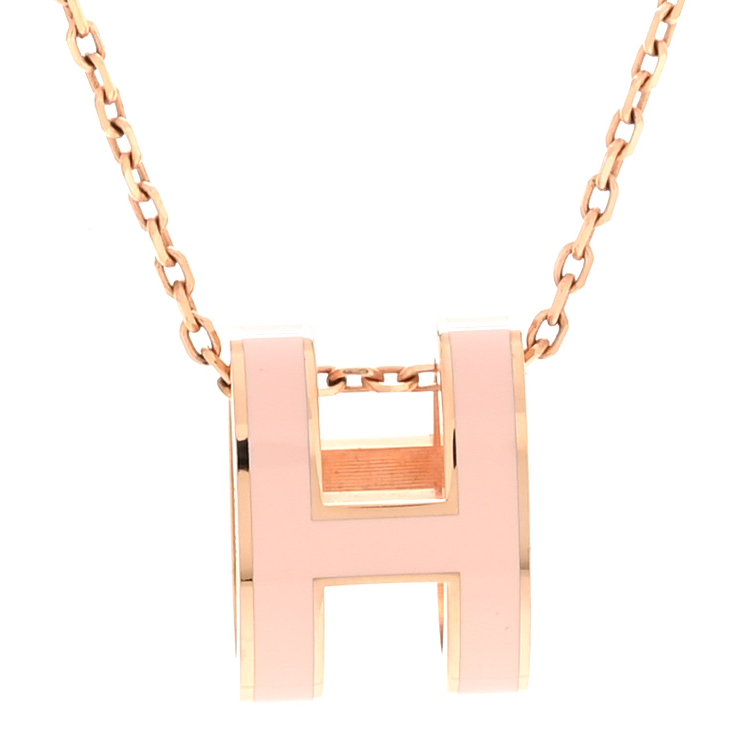 Hermes Lacquered Gold Pop H Pendant Necklace Rose Dragee 4 of 8