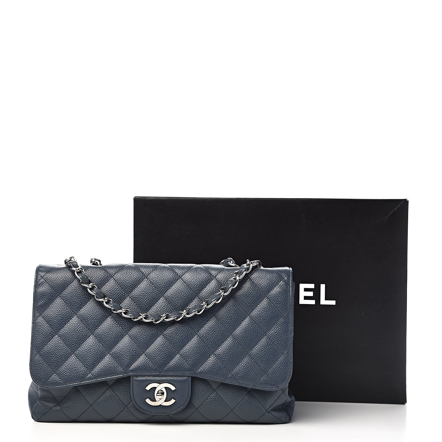 Chanel Caviar Quilted Jumbo Single Flap Dark Blue 18 of 18