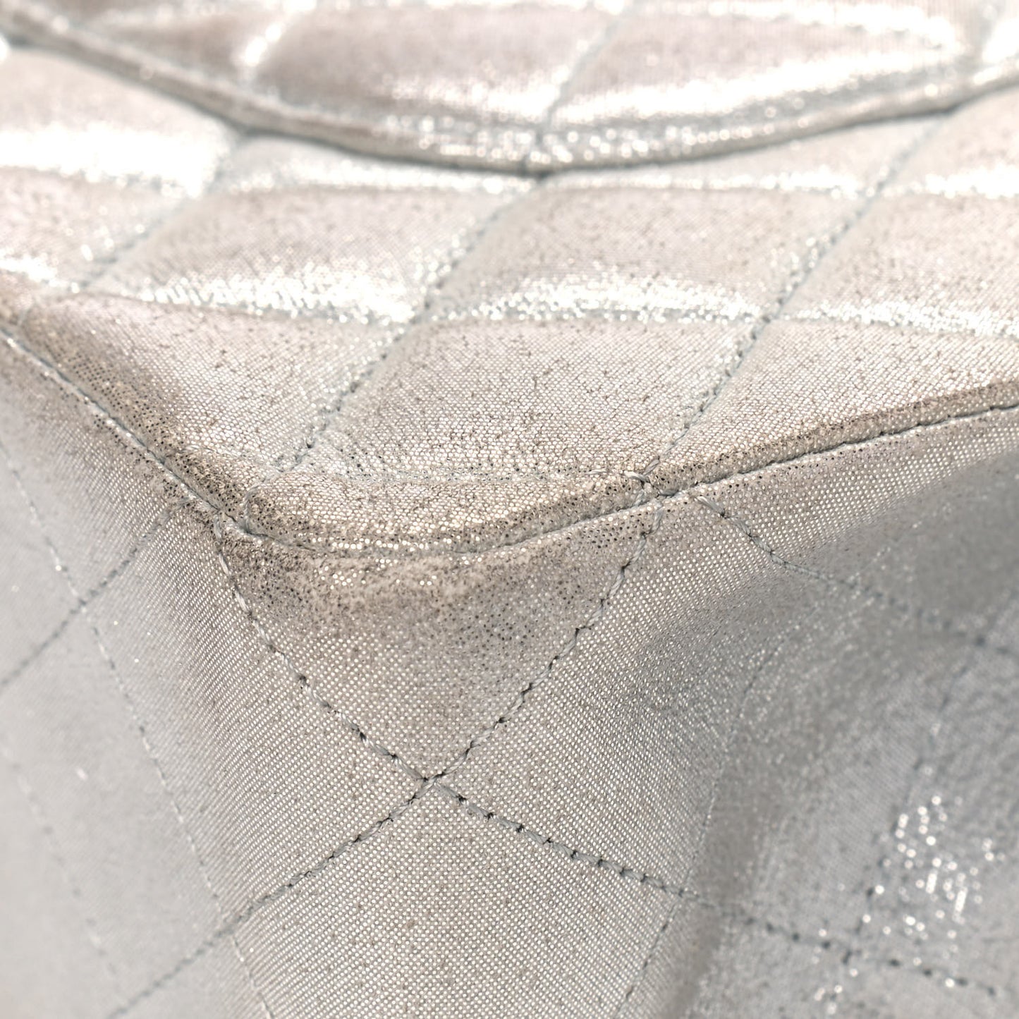 Iridescent Calfskin Quilted Medium Double Flap Silver