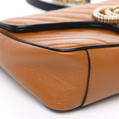 Gucci Vintage Effect Calfskin Matelasse Diagonal Small Torchon GG Marmont Shoulder Bag Cognac Black 9 of 11