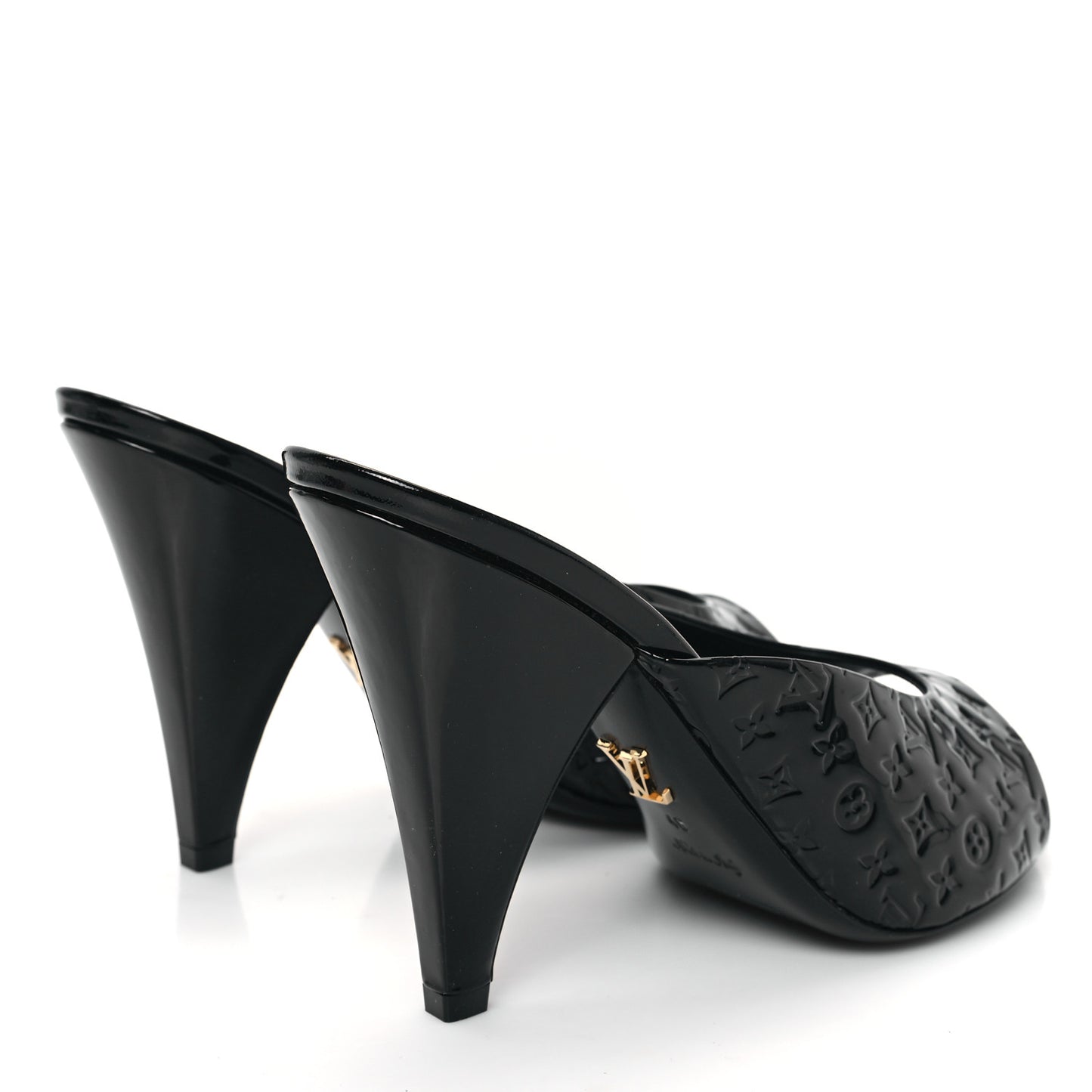 Patent Calfskin Monogram Embossed Super Mules 40 Black