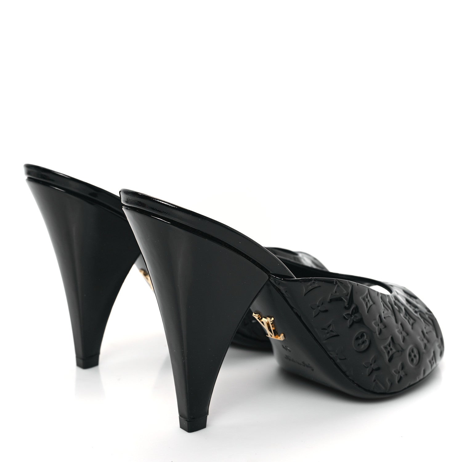 Louis Vuitton Patent Calfskin Monogram Embossed Super Mules 40 Black 4 of 8