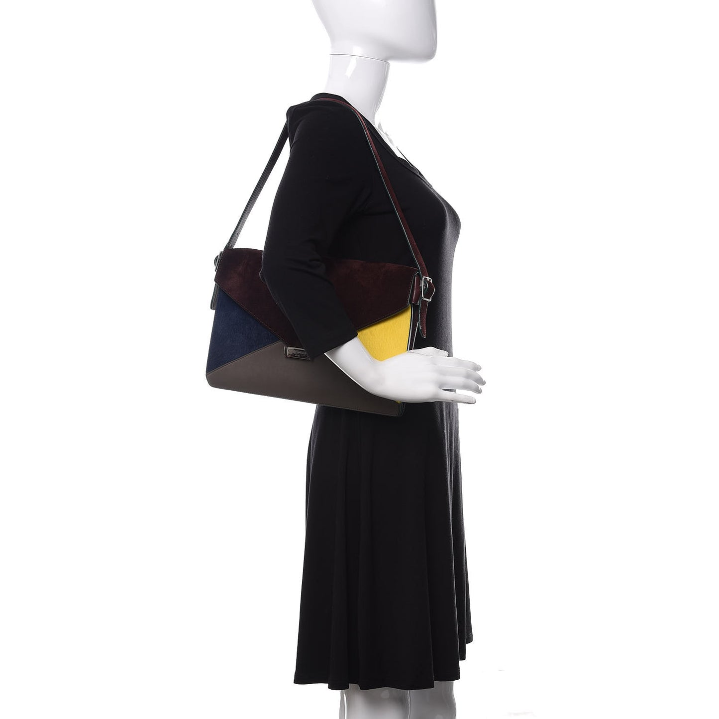 Suede Calfskin Pony Hair Medium Tri-Color Diamond Shoulder Bag Blood