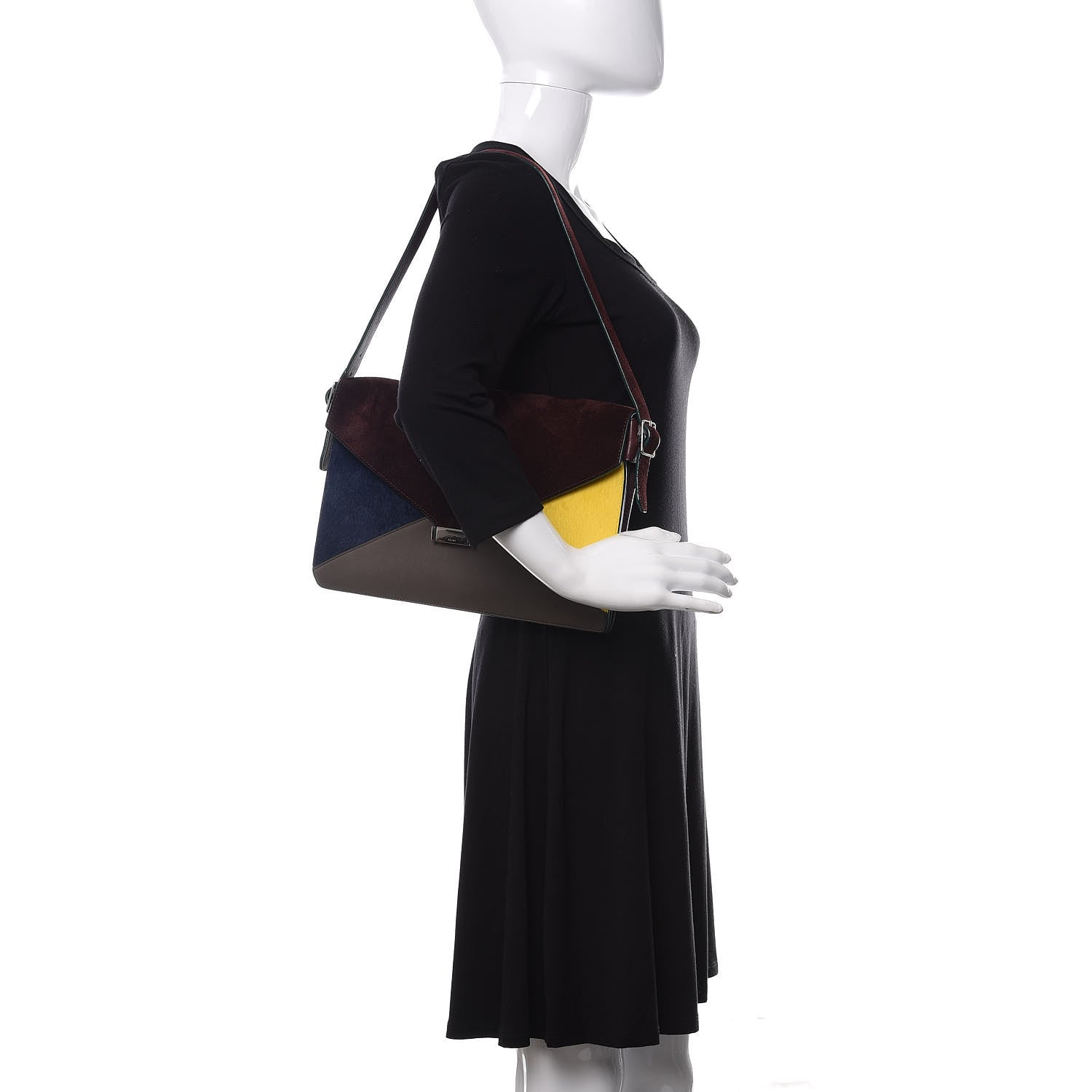 Celine Suede Calfskin Pony Hair Medium Tri-Color Diamond Shoulder Bag Blood 2 of 13