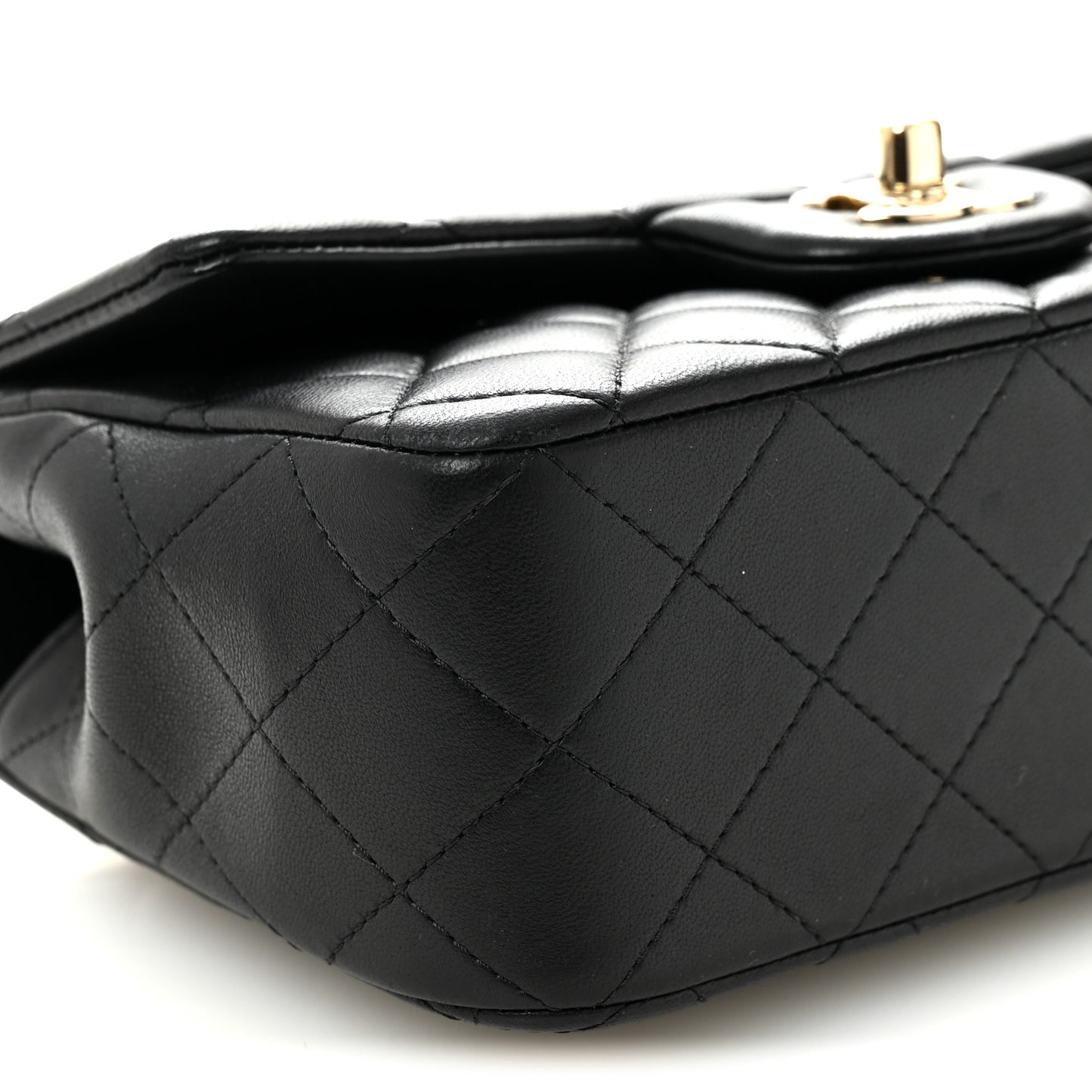 Lambskin Quilted Mini Top Handle Rectangular Flap Black