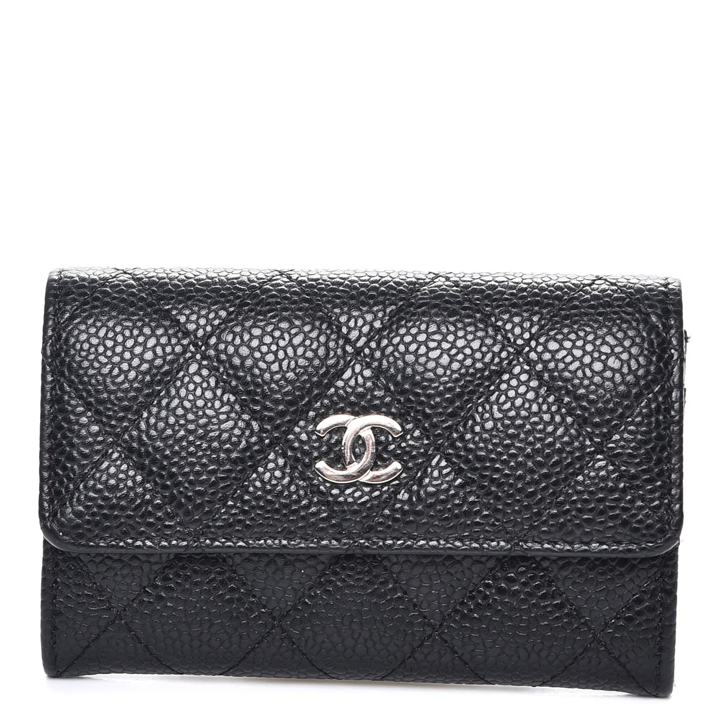 Caviar Quilted Flap Card Holder Black