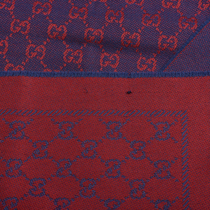 Gucci Wool Jacquard Monogram Reversible Stencil Fringe Scarf Red Purple 4 of 5