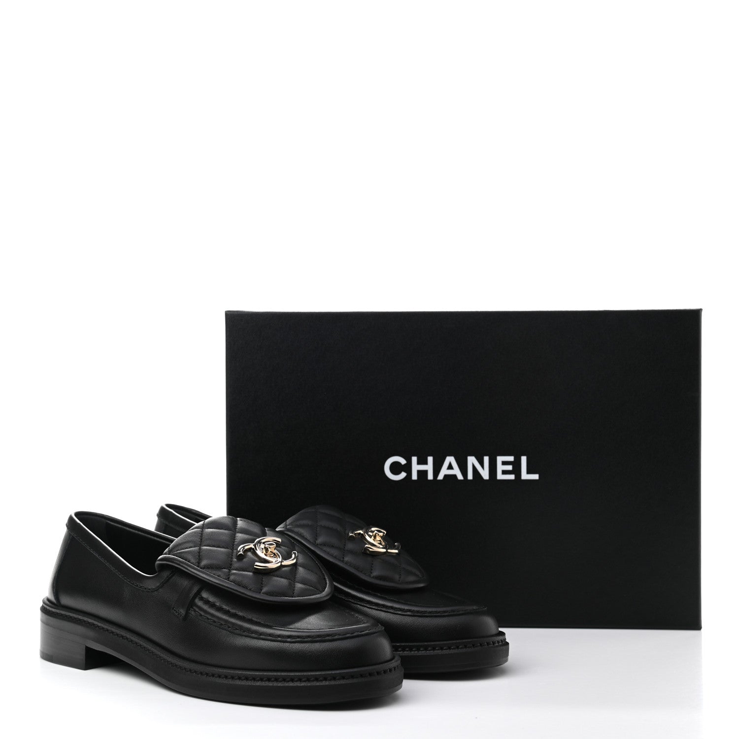 Chanel Lambskin Quilted CC Turnlock Loafers 37 Black 9 of 9