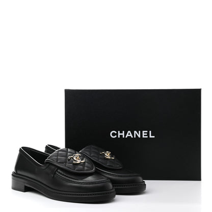 Chanel Lambskin Quilted CC Turnlock Loafers 37 Black 9 of 9