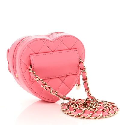 Chanel Lambskin Quilted CC In Love Heart Clutch With Chain Pink 3 of 10
