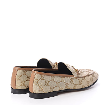 Gucci Canvas GG Monogram Horsebit Womens Jordaan Loafers 38 New Sand Friky Taupe 4 of 7