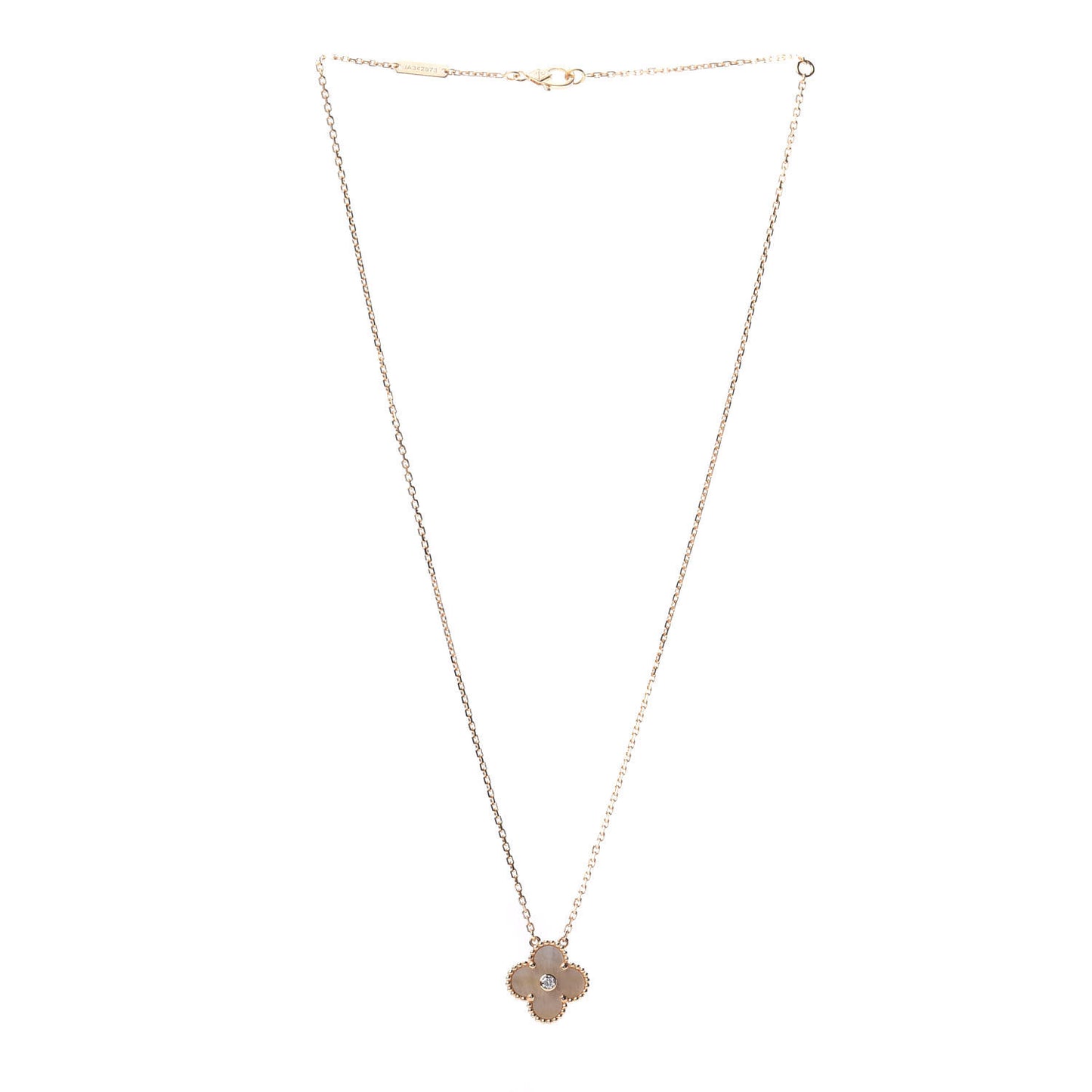 18K Yellow Gold Diamond Yellow Mother of Pearl Vintage Alhambra Pendant Necklace