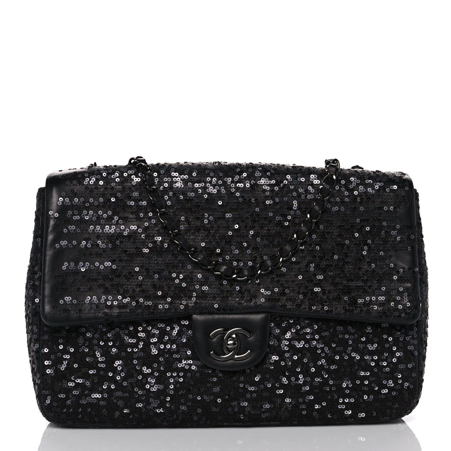 Sequin Lambskin Jumbo Moonlight on Water Flap Black