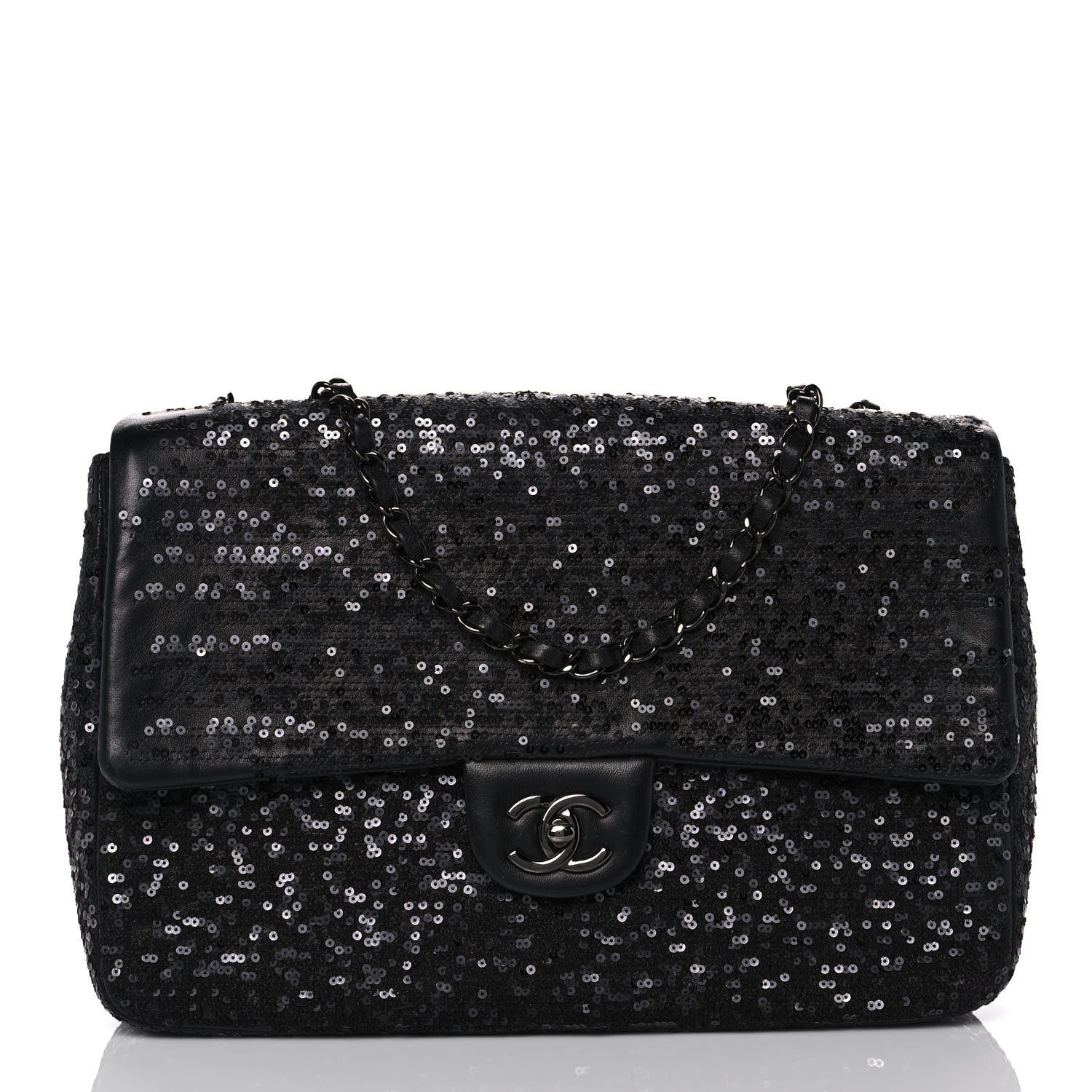 Chanel Sequin Lambskin Jumbo Moonlight on Water Flap Black 1 of 14