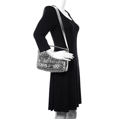 Fendi Vitello Catalan Mirror FF 1974 Embossed Baguette Argento 2 of 11